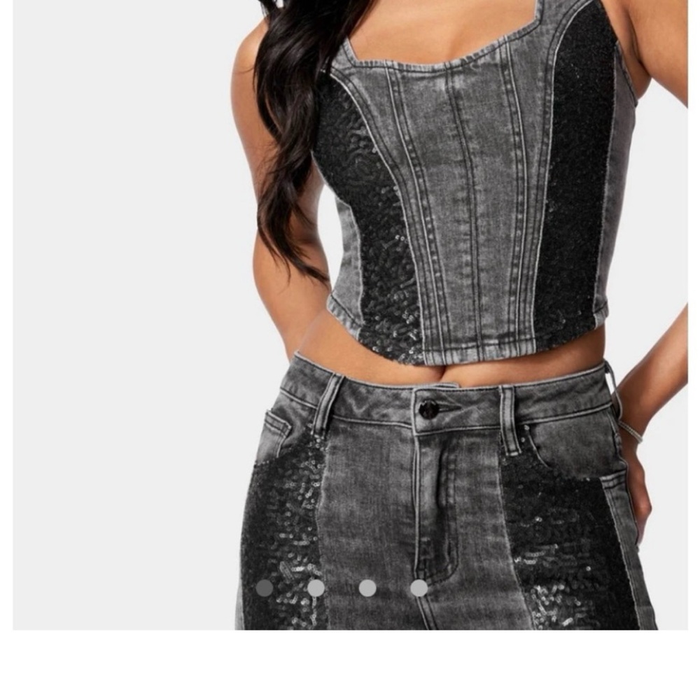 Gray Denim/Sequins Bustier,Matching grey/Black Sequins. Bustier MediumDenim